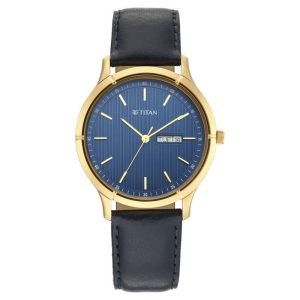 Titan Men's Watch Blue Dial Black Leather Strap Watch, 1775Y