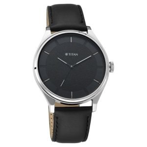 Titan Men's Watch Quartz Analog , Black Dial Leather Strap, 1802S