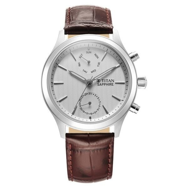 Titan Sapphire Men's Multifunction Watch Analog Leather Strap, 1874SL