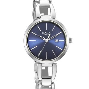 Titan Women's Watch Blue Dial Silver Stainless Steel Strap Watch, 2642SM02