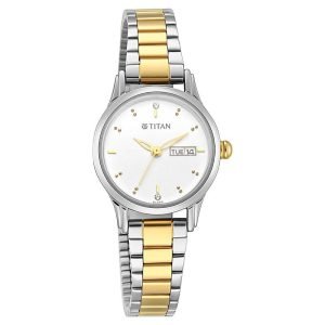 Titan Women's Watch White Dial Two Toned Stainless Steel Strap Watch, 2656BM