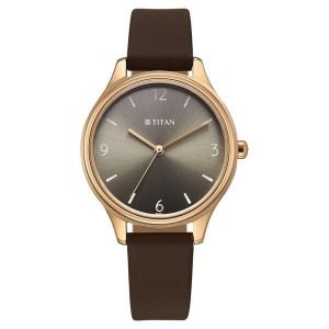 Titan Women's Analog Watch Grey Dial With Brown Leather Strap , 2781WL