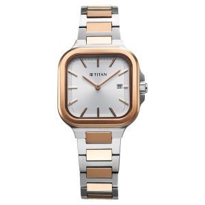 Titan Slim Square Women's Watch Stainless Steel Band, 95291KM