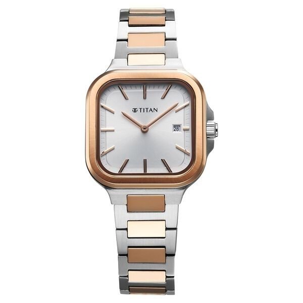 Titan Slim Square Women's Watch Stainless Steel Band, 95291KM