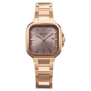 Titan Slim Square Women's Watch Stainless Steel Band, 95291WM