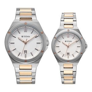 Titan Modern Pair Unisex Quartz Analog Couple Watch Stainless Steel Strap, TI-94016KM