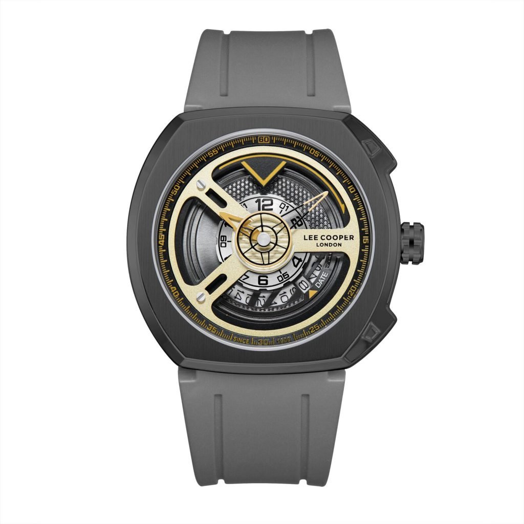 Lee Cooper Men's Analog Watch Gold Dial With Grey Silicone Strap,LC08245