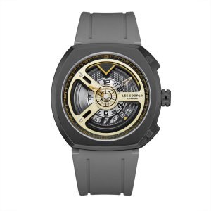 Lee Cooper Men's Analog Watch Gold Dial With Grey Silicone Strap,LC08245