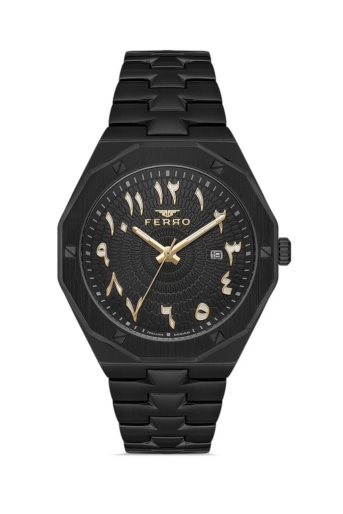 FM43016A Ferro Men's Wristwatch with Steel Strap - Arabic numerals